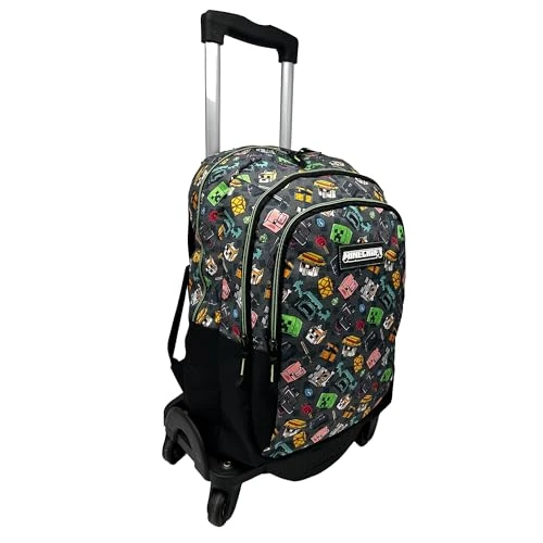 Offerta a tempo: Minecraft Zaino scuola Pixel 25 doppio scomparto adattabile + carrello nero TOYBAGS con protezione laterale e inserto frontale anti caduta 4 ruote girevoli - 44 x 30 x 20 cm, multicolore, M, Casual - 36% da 112.10 € a 71.25 €
