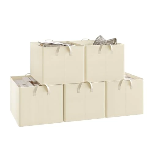 Offre limitée : WOLTU Boîte de Rangement Pliable, Lot de 5 Paniers de Rangement en Tissu Non-Tissé, avec Poignées, pour Vêtements et Jouets, Crème, 47x35x30 cm de 44.99 € à 38.24 € (15% de remise)