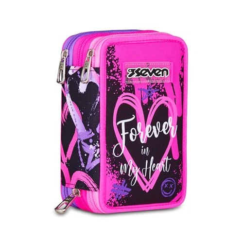 Offerta a tempo: Seven Astuccio Scuola Elementare, 3 scomparti con Matite, Pennarelli, Penne, 3 Zip, Lovely Elements, Bambina e Ragazza, rosa/viola - 39% da 32.90 € a 19.99 €