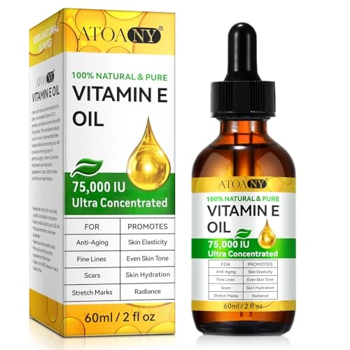Vitamine E-olie, 75.000 IE, zuivere en natuurlijke huid- en haarverzorgingsolie, hydraterend voor gezicht, lichaam, littekens en hoofdhuid, 60 ml