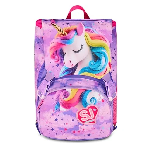 SJ GANG STYLE JAM GANG Large Expandable School Backpack, Purple, Backpack with Inner Divider, Top Pocket with Hidden Wings, Bottle Pocket, 24 L, Elementary School Backpack, Girls