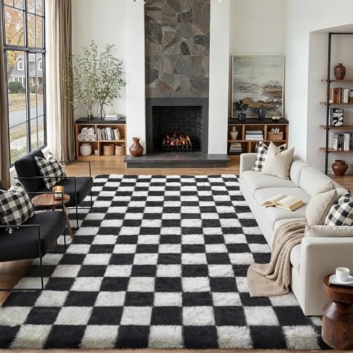 Offerta a tempo: HUGEAR Tappeto Salotto 200x300cm Nero Bianco a Quadri - 48% da 79.99 € a 41.79 €