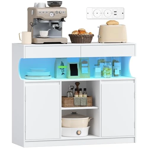 Offerta a tempo: Hzuaneri Credenza cucina con multipresa e luce LED, Mobile dispensa cucina, Mobiles con 2 cassetti e 2 ante, per Soggiorno, Cucinas, 30 x 100 x 85 cm, Bianco SC64903X - 5% da 94.99 € a 90.24 €
