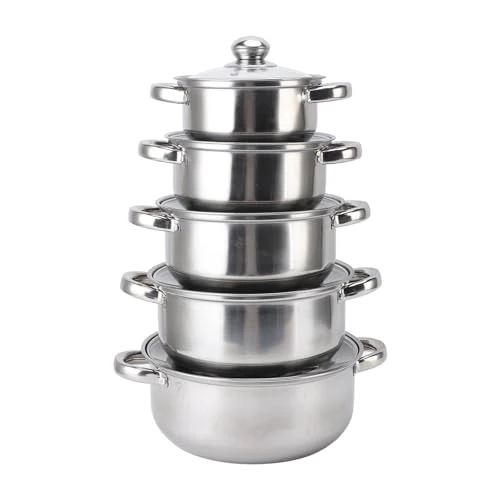 Limited offer: Stainless Steel Cookware Set, Stainless Steel Cookware Set with Glass Lid, 2-Ear Handle Multipurpose Pot 16cm, 18cm, 20cm, 22cm, 24cm from 58.47 EUR to 45.50 EUR (save 22%)