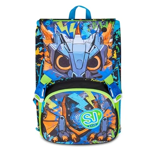 SJ GANG STYLE JAM GANG Big LED LOOK Expandable School Backpack, Black, Backpack with Inner Divider, Top Pocket with LED Eyes, Bottle Pocket, 24 L, Elementary School Backpack, Children