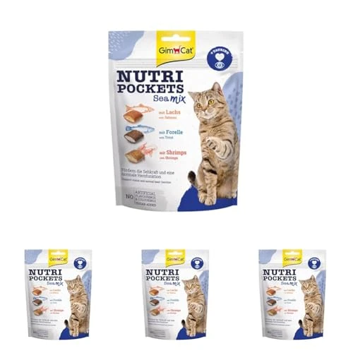 GimCat Nutri Pockets Sea Mix - Snack croccante per gatti con ripieno cremoso e ingredienti funzionali - 1 sacchetto (1 x 150 g) (Confezione da 4)