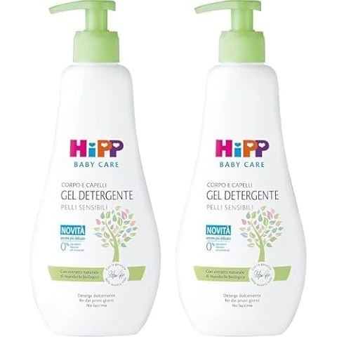HiPP - Baby Care - Gel Detergente, Deterge con Delicatezza Corpo e Capelli dei Bambini, No Lacrime, per Pelli Sensibili, con Estratto Naturale di Mandorle Bio, 1 Flacone da 400 ml (Confezione da 2)