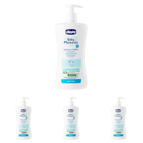 Offerta a tempo: Chicco Baby Moments Bagno Corpo senza Lacrime, Bagnoschiuma Per Bambini, con Formula Naturale, Con Estratto di Calendula, Proprietà Emolienti, 0+ Mesi - 500 ml (Confezione da 4) - 51% da 19.96 € a 9.84 €