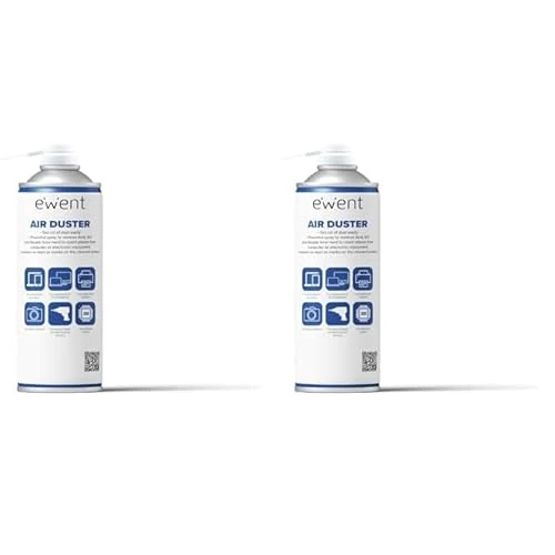 Ewent Bomboletta Spray aria compressa per la pulizia di Tastiere, Computer ed accessori, Spray ad aria compressa, 400 ml, con cannuccia lunga per la pulizia di fessure più difficili (Confezione da 2)