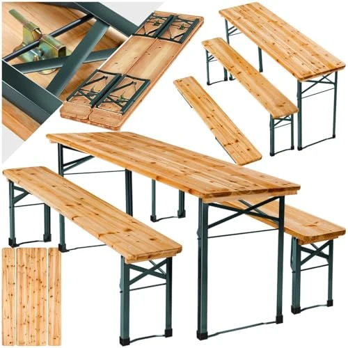 Offerta a tempo: tectake® Set 3 Pezzi da Birreria, Tavolo e Panche da Esterno con Comodo Schienale, Struttura in Acciaio, Cerniere Robuste, Set da Giardino - Set da Birra Pieghevole, Tavolo 170 x 46 x 77 cm - 23% da 116.99 € a 89.79 €