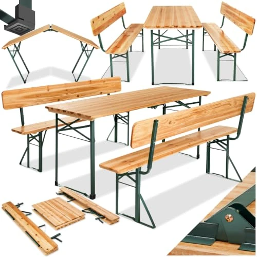Offerta a tempo: tectake® Set 3 Pezzi da Birreria, Tavolo e Panche da Esterno con Comodo Schienale, Struttura in Acciaio, Cerniere Robuste, Set da Giardino - Set da Birra con Schienale, Tavolo 170 x 69 x 76 cm - 18% da 188.99 € a 154.79 €