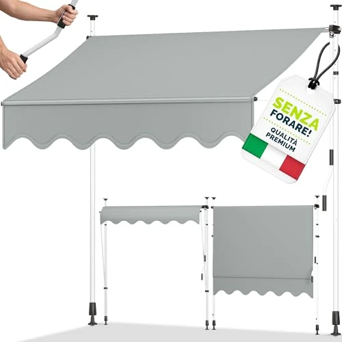 Offerta a tempo: tillvex Tenda da Sole a Bracci con Manovella | Protezione Balcone, Regolabile, Senza Forare, a Manovella | Tenda resistente per Esterno (Grigio chiaro, 250cm) - 16% da 99.79 € a 83.82 €