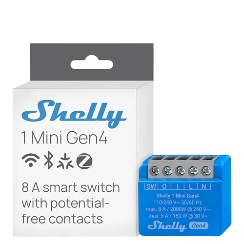 Offerta a tempo: Shelly 1 Mini Gen4, Interruttore Relè Intelligente Wi-Fi, 1 Canale, 8A, Contatti Puliti, Domotica, Controllo Porta Garage, Nessun Hub Richiesto, Certificato Matter, Alexa, Google, HomeKit, Zigbee - 11% da 18.13 € a 16.14 €