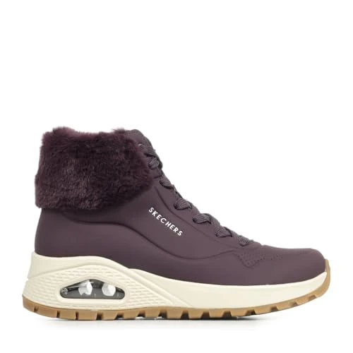Skechers Women's Uno Rugged Fall Air Sneaker, Wine Durabuck/Faux Fur, 8 UK
