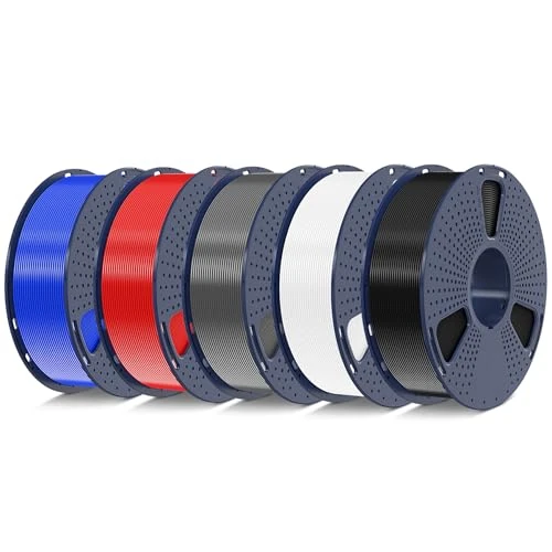 SUNLU PLA+2.0 3D-printerfilament 5 kg, upgrade Pla Plus-filament 1,75 mm, sterker PLA+ filament, dimensionale nauwkeurigheid +/-0,02 mm, 5 stuks spoel van 1 kg (2,2 lbs), zwart+wit+grijs+rood+blauw