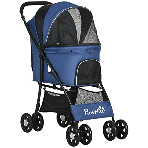 Offerta a tempo: PawHut Passeggino per Animali Cani Taglia Piccola Mini 81x48x99cm Blu Scuro - 36% da 69.95 € a 44.67 €