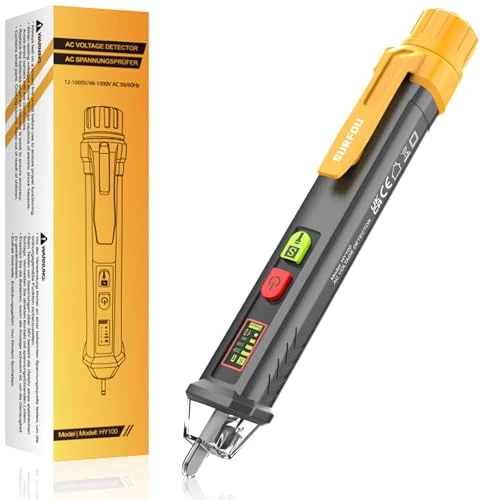 Zeitlich begrenztes Angebot: SURFOU Berührungsloser Spannungsprüfer, Kontaktloser Stromprüfer AC 12v/48v-1000v mit NCV, LED-licht, Akustischem Alarm, Kabelbruchfinder und Live/Nullleiter-Erkennung von 11.03 € auf 9.38 € (15% Rabatt)