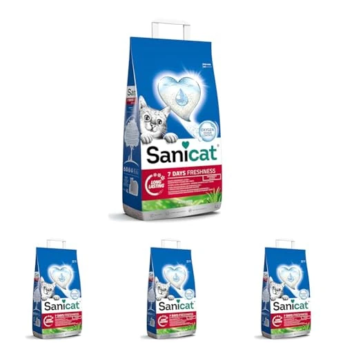 Sanicat - Litière Classic Parfum Aloe Vera, Contrôle des odeurs Pendant 7 Jours, Absorption Rapide, Produit de Haute qualité pour l’hygiène de Votre Animal, Format : 4 L (Lot de 4)