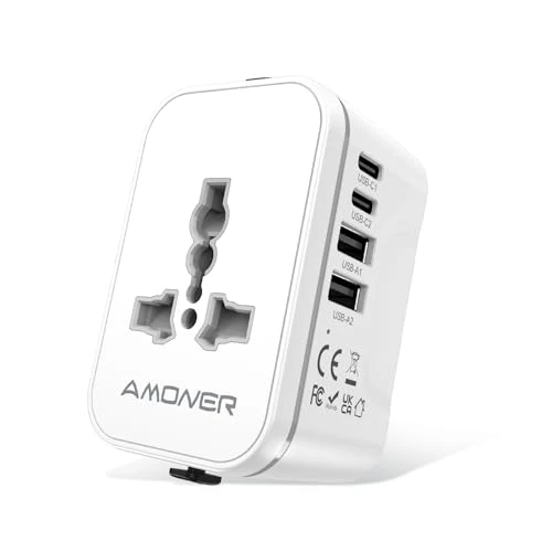 Offerta a tempo: Amoner Adattatore Universale da Viaggio, Presa Universale da Viaggio 2 USB C e 2 USB A, 2KW Adattatore Presa per Inglese, Americana, Svizzera, Francia, Giappone, Italiana, Irlanda e 200+ Paese - 0.00% da 14.99 € a 14.99 €