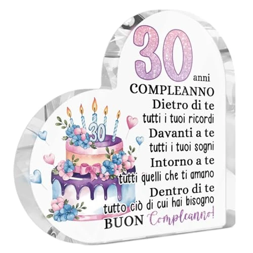 Putuo Decor Acryl hart, decoratie met houten basis, felicitaties, verjaardag, 30, 40, 50, 60 jaar, kleurrijk cadeau voor dames, heren, vrienden, familie, decoratie, tafel, kamer, kantoor (lichtpaars)