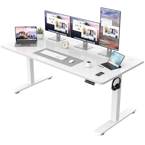 JUMMICO Bureau réglable en Hauteur - Plateau de Table Complet - Réglable en Hauteur - avec Fonction mémoire - 160 x 60 cm - Blanc