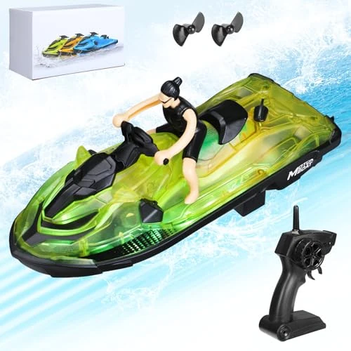 Achort RC Boat Remote Control Boat for Kids and Adults, 2.4GHz Racing Boats RC Jet-ski with LED Light for Pools & Lake, Self Righting Rechargeable Pool Toys for Boys Girls, Radio Controlled Watercraft