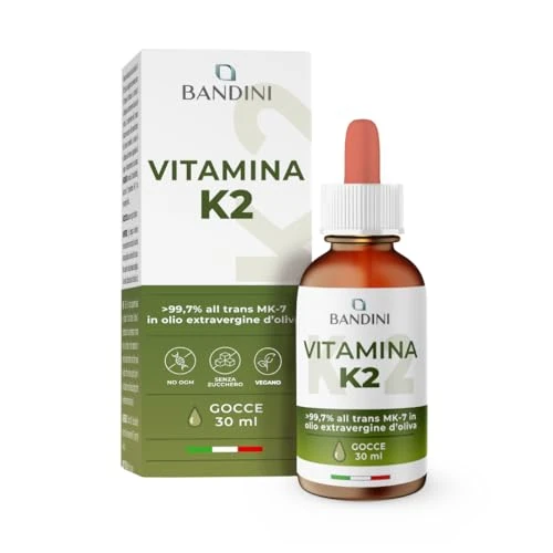 Bandini® Witamina K2 MK-7 | 200 mcg na kroplę | Suplement w oliwie z oliwek extra virgin | 30 ml z kroplomierzem | Wsparcie dla kości i prawidłowej krzepliwości krwi | Wysoka biodostępność