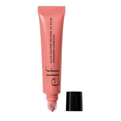 e.l.f. Glow Reviver Melting Lip Balm, fórmula teñida, con manteca de karité y ácido hialurónico, vegano y libre de crueldad, Strawberry Shortcake