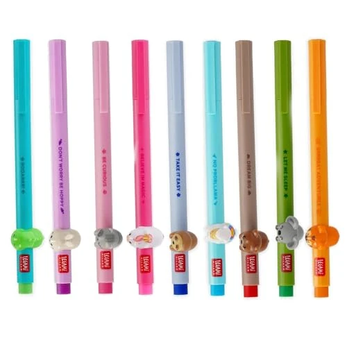 LEGAMI – Gelstift – Lovely Friends, dekoratives Tier, abnehmbar und neu kombinierbar, verhindert Rollen, feine 0,5 mm-Spitze, 9er Set verschiedene Tintenfarben
