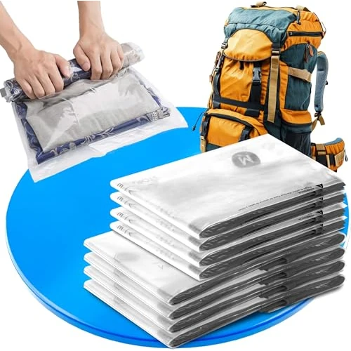SilverRack Vacuum Bag Set Travel [8 Pieces] in 2 Sizes (4 x Medium + 4 x Large) - Travel Vacuum Bags for Clothes to Roll - Vacuum Clothes Bags - Clothes Vacuum Bags