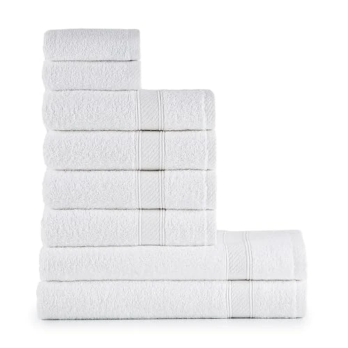 Limitiertes Angebot: nottoc Handtücher Set Weiß 8-TLG / 2 Badetücher 70x140 + 4 Handtücher 50x90 + 2 Gästehandtücher 30x50 - Handtuch mit Aufhänger 100% Baumwolle Saugfähige Weiche Luxus Duschhandtücher - Weiss von 32.32 EUR auf 32.32 EUR (Spare 0%)
