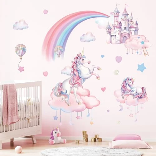 Limitiertes Angebot: Fufuquare Entfernbare Cartoon Regenbogen Rosa Wolken Wandaufkleber Schlösser und Einhörner Wandtattoo für Mädchen Schlafzimmer Wohnzimmer von 9.80 EUR auf 9.80 EUR (Spare 0%)