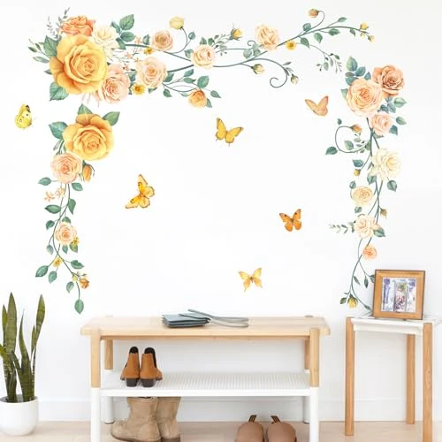 Limitiertes Angebot: Fufuquare DIY Botanische Gelbe Rosen Wandtattoo Blumen Nichtgiftige Wasserdichte Wandaufkleber für Kinderzimmer Schlafzimmer Wohnzimmer Badezimmer von 11.33 EUR auf 9.56 EUR (Spare 16%)