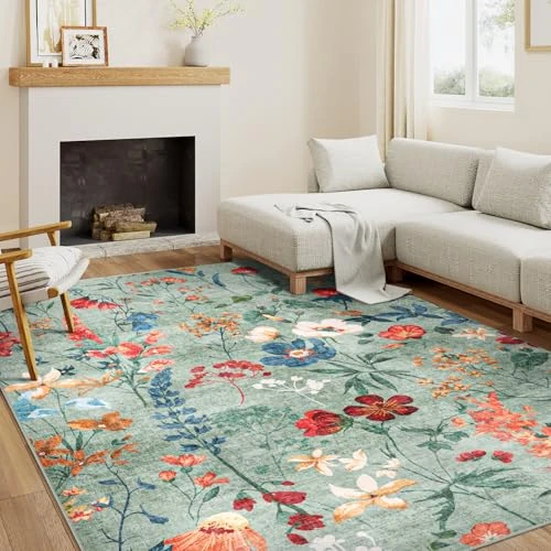 Offre limitée : HUGEAR Vert Tapis Salon 160x230cm Fleur Lavable en Machine Rug de 85.86 € à 85.86 € (0.00% de remise)
