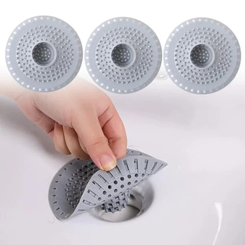 Offerta a tempo: Raccoglicapelli in silicone per scarico vasca da bagno – 3 pezzi protezione scarico doccia per scarichi regolari da 3,76 cm a 4,47 cm – facile da pulire e riutilizzabile grigio - 42% da 7.18 € a 4.15 €