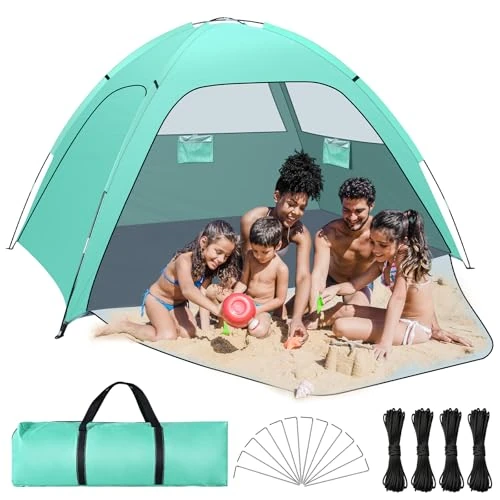 YOOHBERRYS Tente de Plage, Beach Tent à Deux Portes pour 3-4 Personnes, Tente Anti UV Coupe-Vent UPF 50+, Abri de Plage Adulte d'Extérieur de Petite Taille et Facile à Installer (220 * 145 * 125cm)