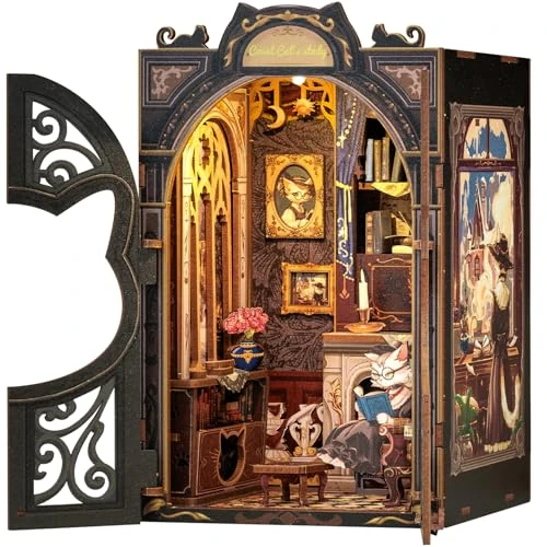 Oferta limitada: CUTEBEE Book Nook Kit - Casa de Muñecas con Iluminación LED, Sujetalibros Decorativo, Modelo Detallado con Muebles, Decoración Hogareña (Count Cat'S Study) de 36.99 € a 31.43 € (ahorro 15%)
