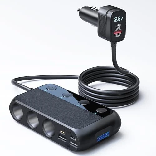 Offerta a tempo: Caricatore Auto USB-C PD 30W USB QC3.0, 9 in 1 148W Caricatore Auto Accendisigari 12V/24V con 3 Prese & 6 Porte con Display LED per iPhone Dash Cam - 18% da 39.99 € a 32.99 €
