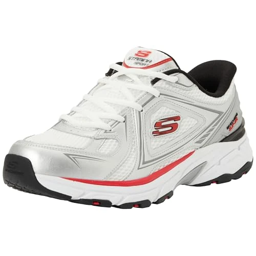 Offerta a tempo: Skechers Stamina Sport Kordae, Scarpe da Ginnastica Uomo, White Leather/Silver Mesh/Red Pu, 43 EU - 54% da 99.95 € a 45.89 €