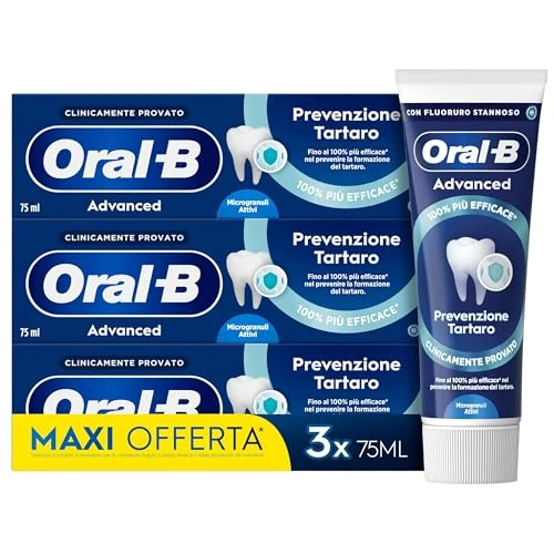 Oral-B Advanced Zahnpasta Zahnsteinprävention 3 x 75 ml, Oral B Zahnpasta gegen Zahnstein mit aktiven Mikrogranulaten, klinisch erwiesen, effektive Zahnreinigung, frischer Minzgeschmack, frischer Atem