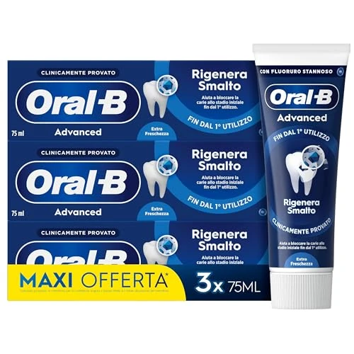 Oral-B Advanced Zahnpasta regeneriert Nagellack Extra Frische Geschmack Eukalyptus, 3 x 75 ml