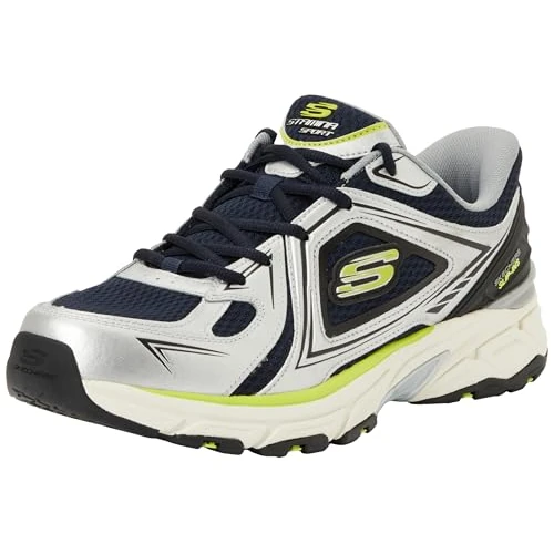 Offre limitée : Skechers Homme Stamina Sport Kordae Basket, Navy Leather/Silver Mesh/PU, 42 EU de 99.95 € à 59.02 € (41% de remise)