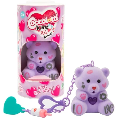 Coccolotti Love&Tell 4ever – Oso Lila, con función de grabación y llavero, animales interactivos de juguete, para niños de 4 años, juegos preciosos