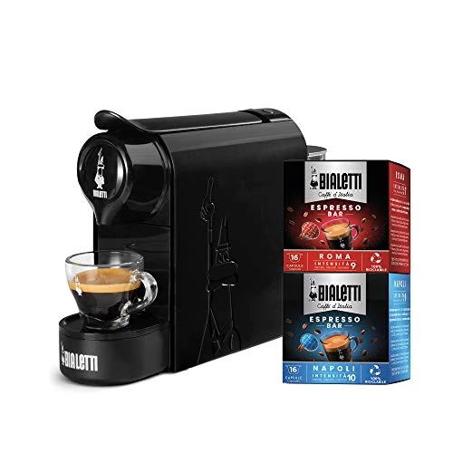 Bialetti Gioia, Espresso Maker with 32 Capsules, Works Exclusively with Capsules, Black