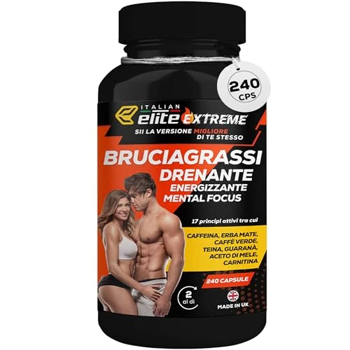 Offerta a tempo: Italian Elite® Brucia Grassi Elite Extreme, 240 Capsule. Integratore Dimagrante, Drenante, Termogenico, Pre-Workout, per Uomo e Donna. Formula Naturale - Energia, Metabolismo e Focus Mentale. - 25% da 39.90 € a 29.90 €