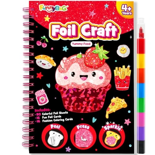 Offerta a tempo: FUNNYB&G Foil Art per bambini Arte e attività artigianale: giocattoli da viaggio creativi per attività fai da te, kit fai da te per bambini | regalo ragazza 4 5 6 7 8 9 anni (cibo) - 5% da 19.99 € a 18.99 €
