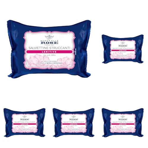 Offerta a tempo: Acqua alle Rose, Salviettine Struccanti Lenitive per Pelli Sensibili, con Estratto di Rosa Chinensis con Azione Protettiva e Struccante sul Viso, Occhi e Labbra, 20 Salviettine (Confezione da 5) - 13% da 19.95 € a 17.45 €
