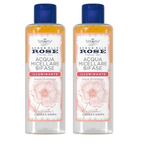 Offerta a tempo: Acqua alle Rose, Acqua Micellare Bifase Illuminante per Pelli Spente o Opache, Deterge ed Energizza la pelle con Vitamina C di Rosa Canina, Efficace sul Trucco Waterproof, 200 ml (Confezione da 2) - 36% da 11.98 € a 7.68 €