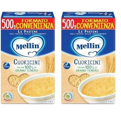 Offerta a tempo: Mellin - Cuoricini - Pastina a base di Farina di Grano Tenero e Vitamina B1, per Bambini dal 5° Mese Compiuto - Confezione da 1000gr - 38% da 6.00 € a 3.72 €