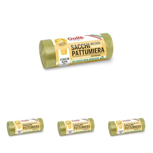 Offerta a tempo: Gallo, 15 SacchettI Spazzatura in Plastica Riciclata, 100% Riciclato, 53x68cm, 30Litri, GIALLO TRASPARENTE (Confezione da 4) - 40% da 6.00 € a 3.60 €